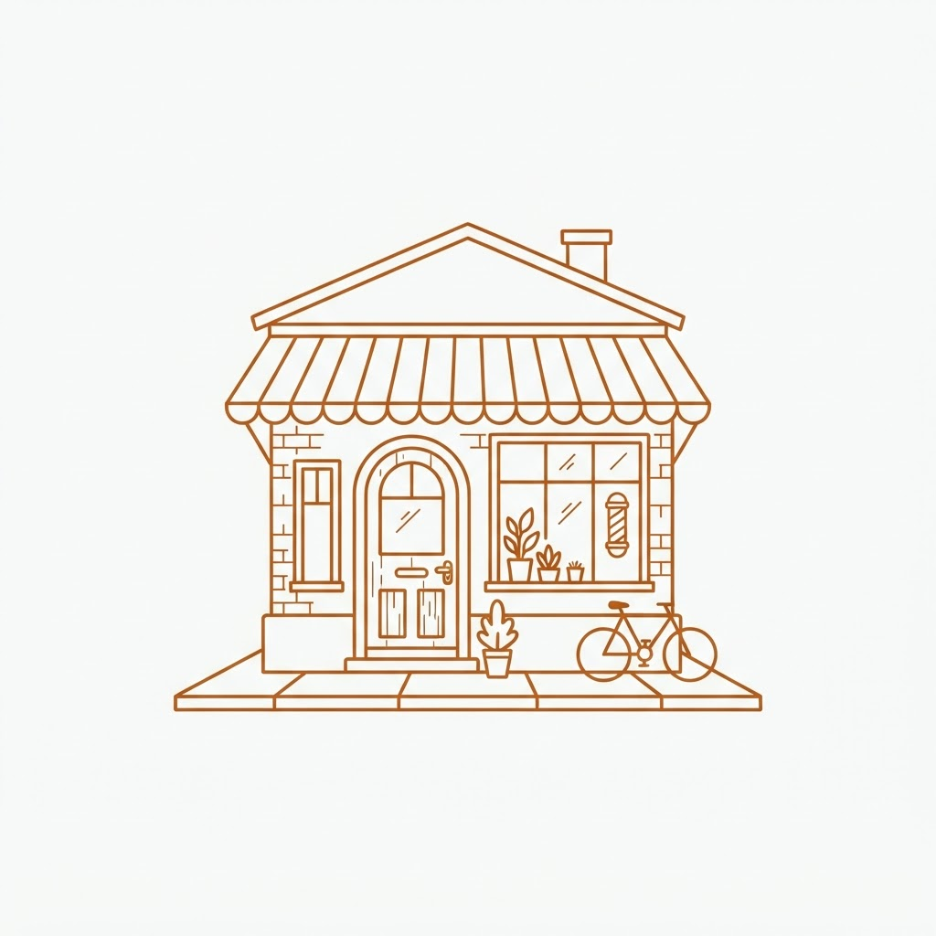 A simple neighborhood shopfront with an awning and a window
